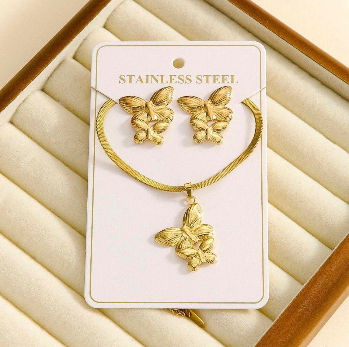Dual Butterfly Earrings Necklace Set
