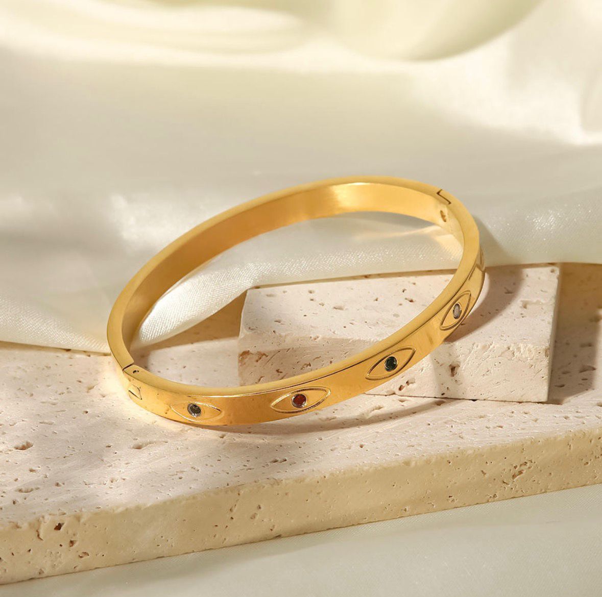 Multi-Color Zircon Evil Eyes Style Bangle Bracelet
