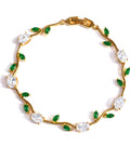 Tulip Bracelet (Gold) (Green & White Stones)