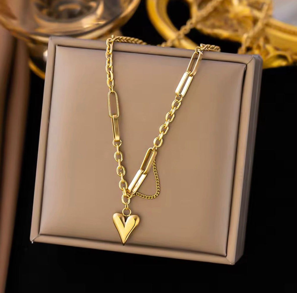 Heart Drop Linked Chain Necklace