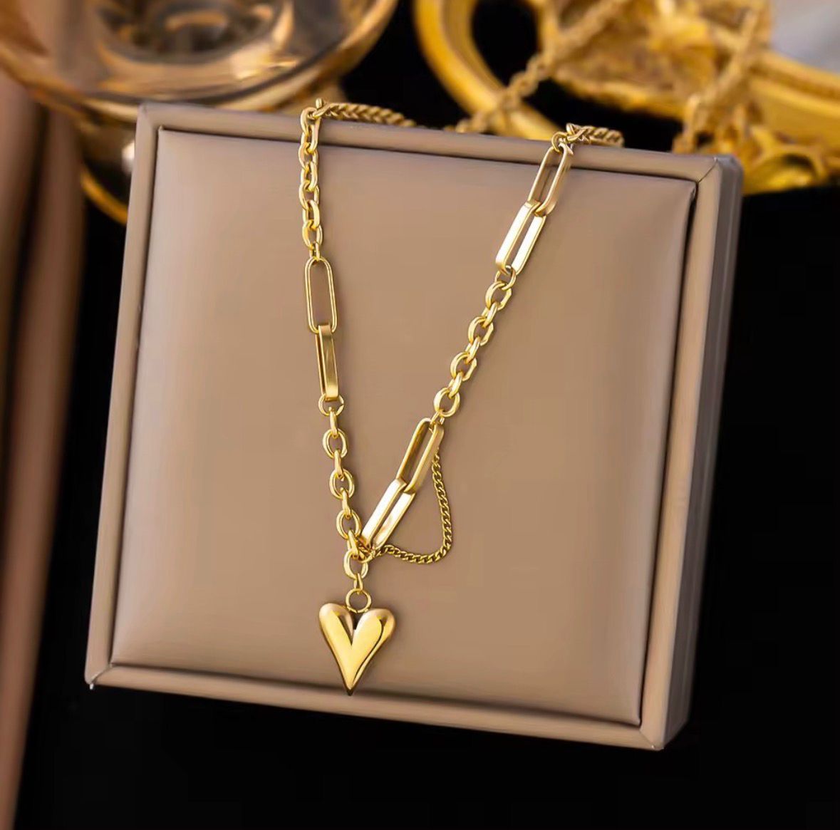 Heart Drop Linked Chain Necklace