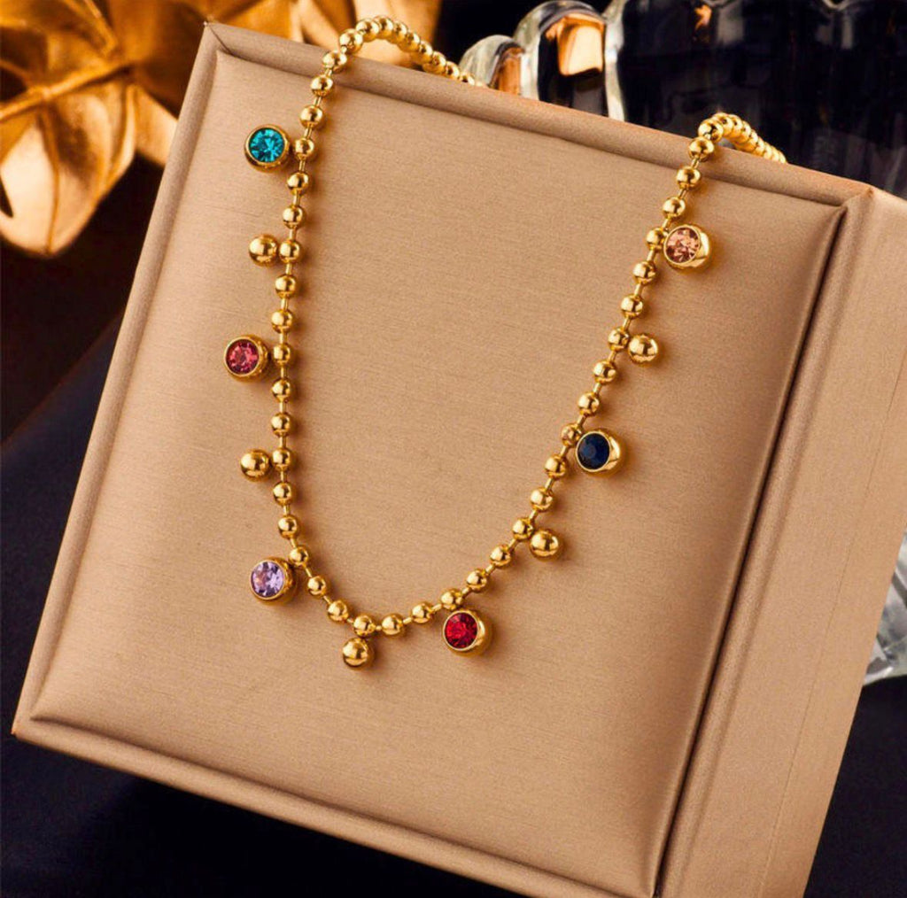 Multi-Color Stone Beads Chain Necklace