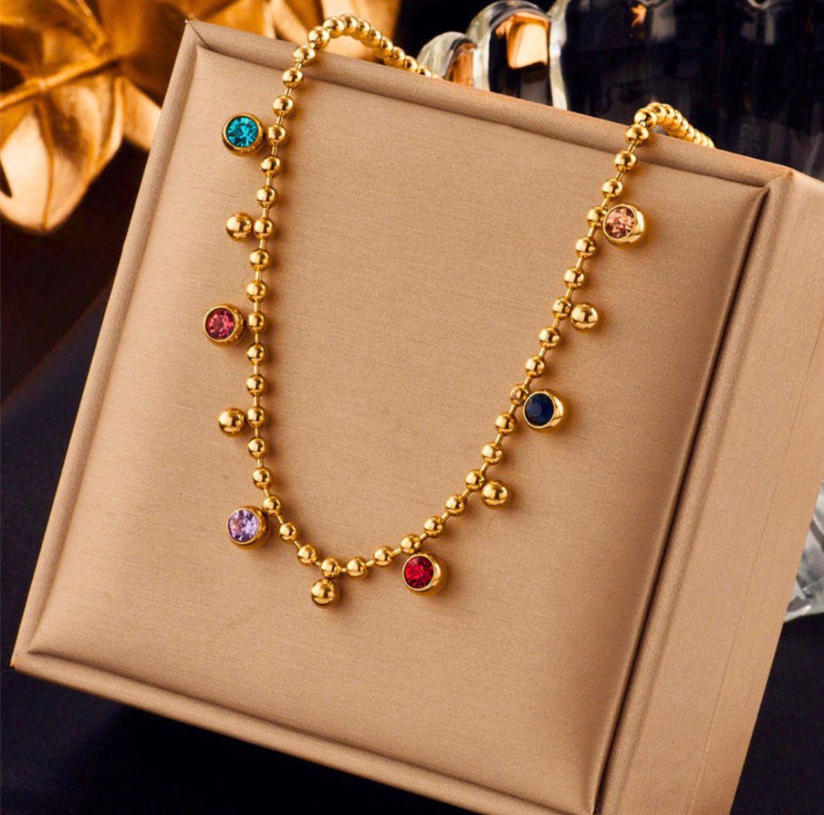 Multi-Color Stone Beads Chain Necklace