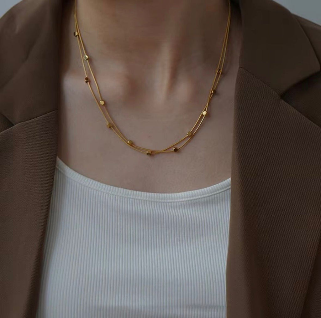 Retro Double-layer Herringbone Cubic Square Beads Necklace