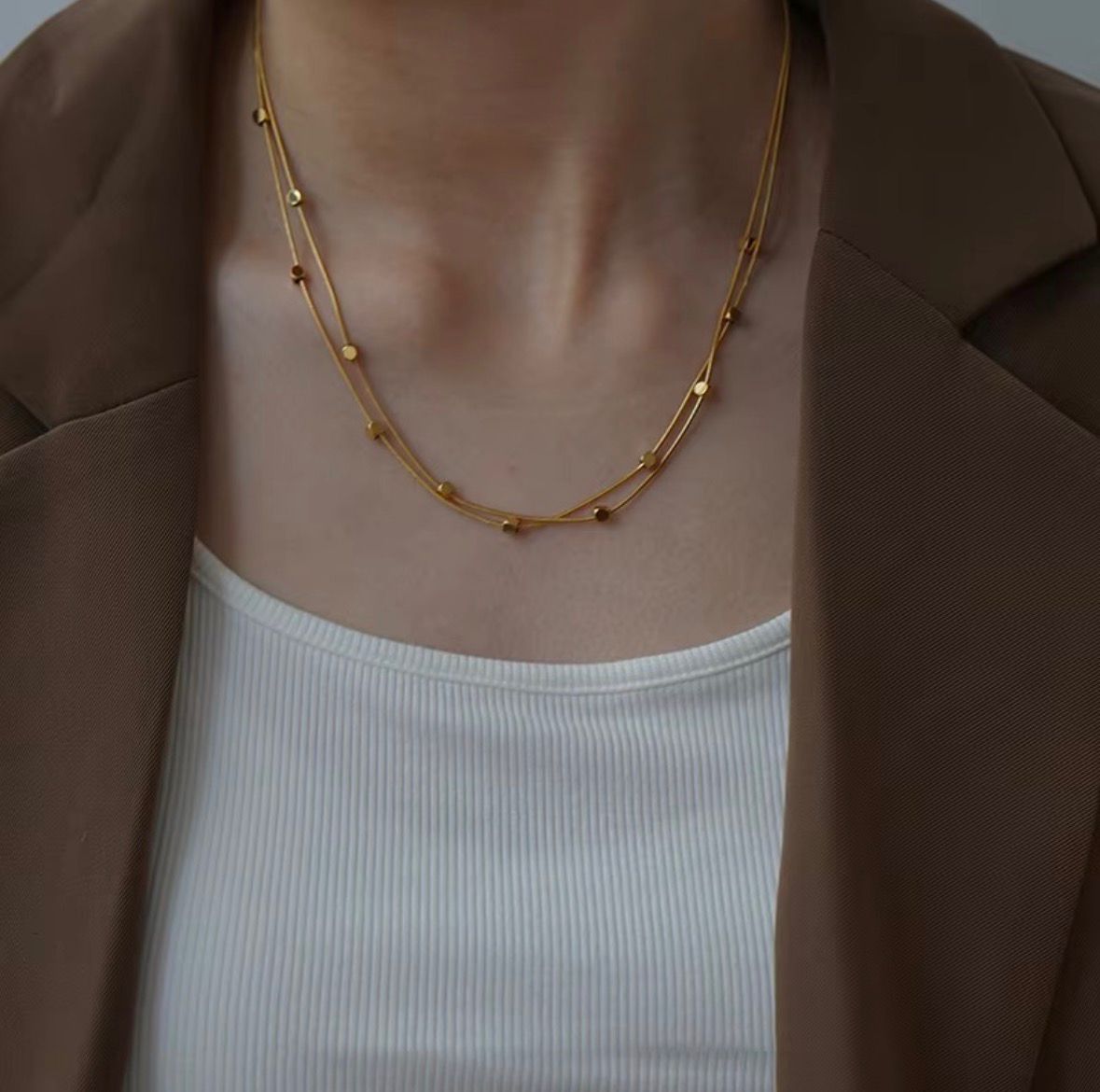 Retro Double-layer Herringbone Cubic Square Beads Necklace