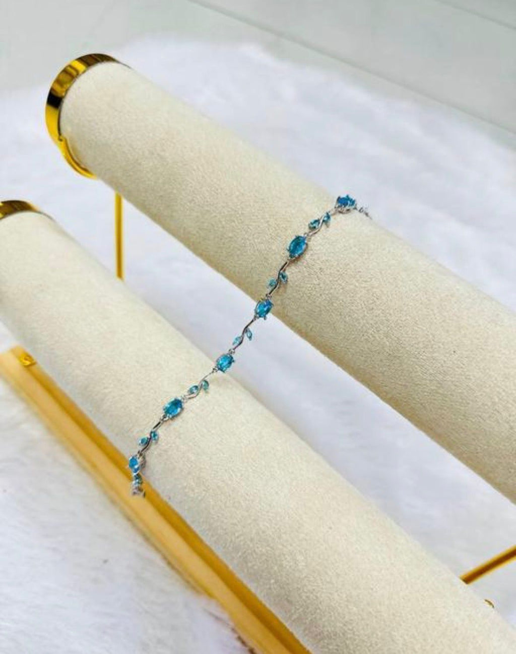 Tulip Bracelet (Silver) (Light Blue & White Stones)
