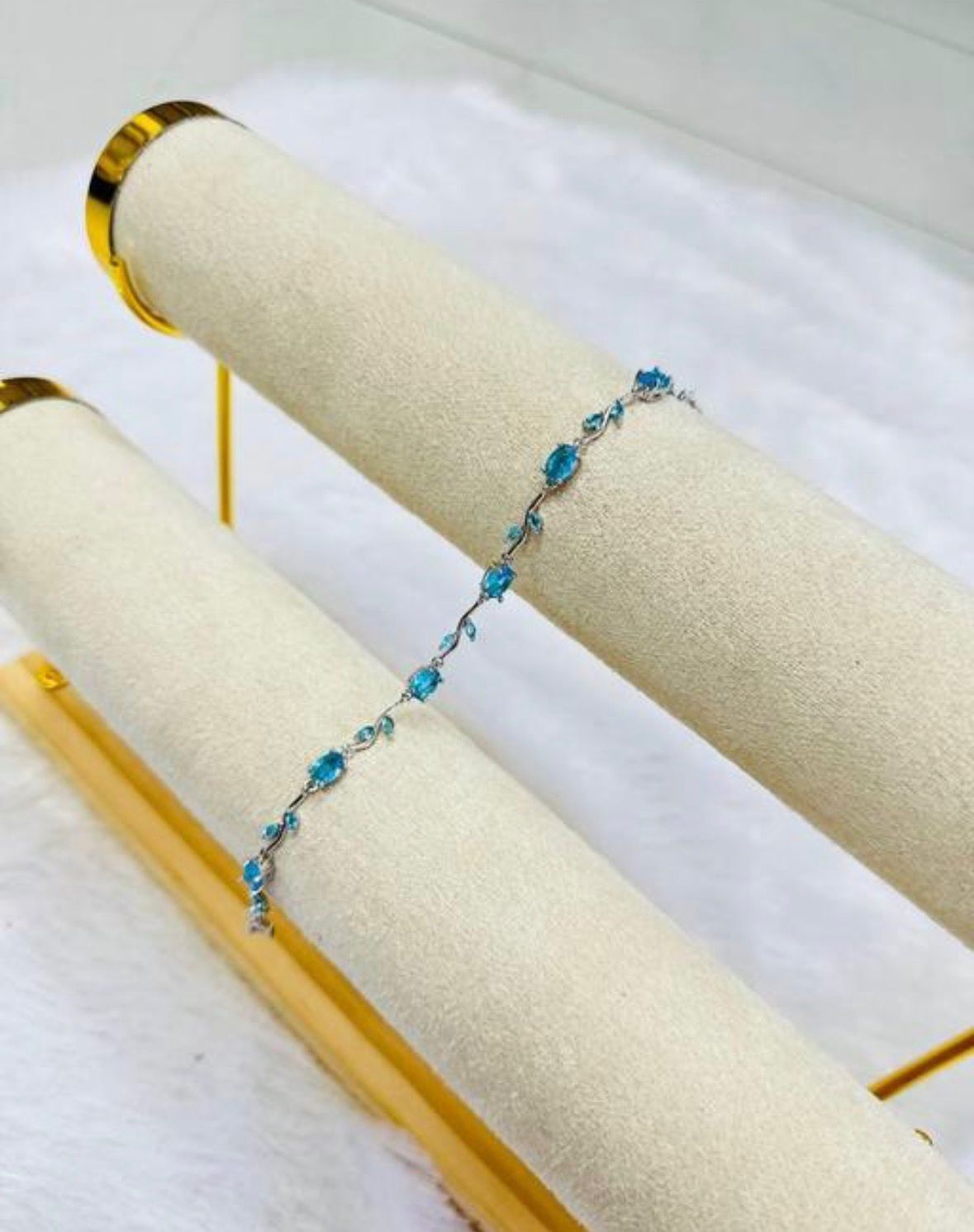 Tulip Bracelet (Silver) (Light Blue & White Stones)