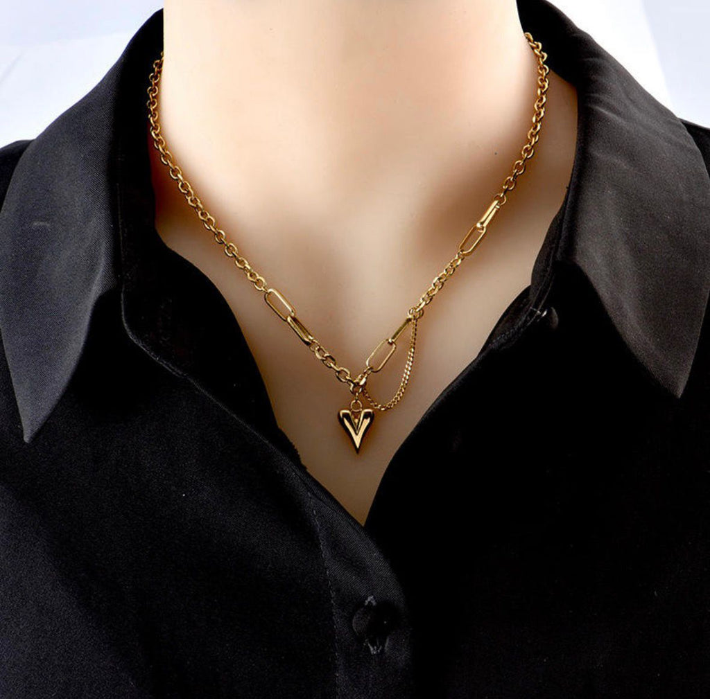 Heart Drop Linked Chain Necklace