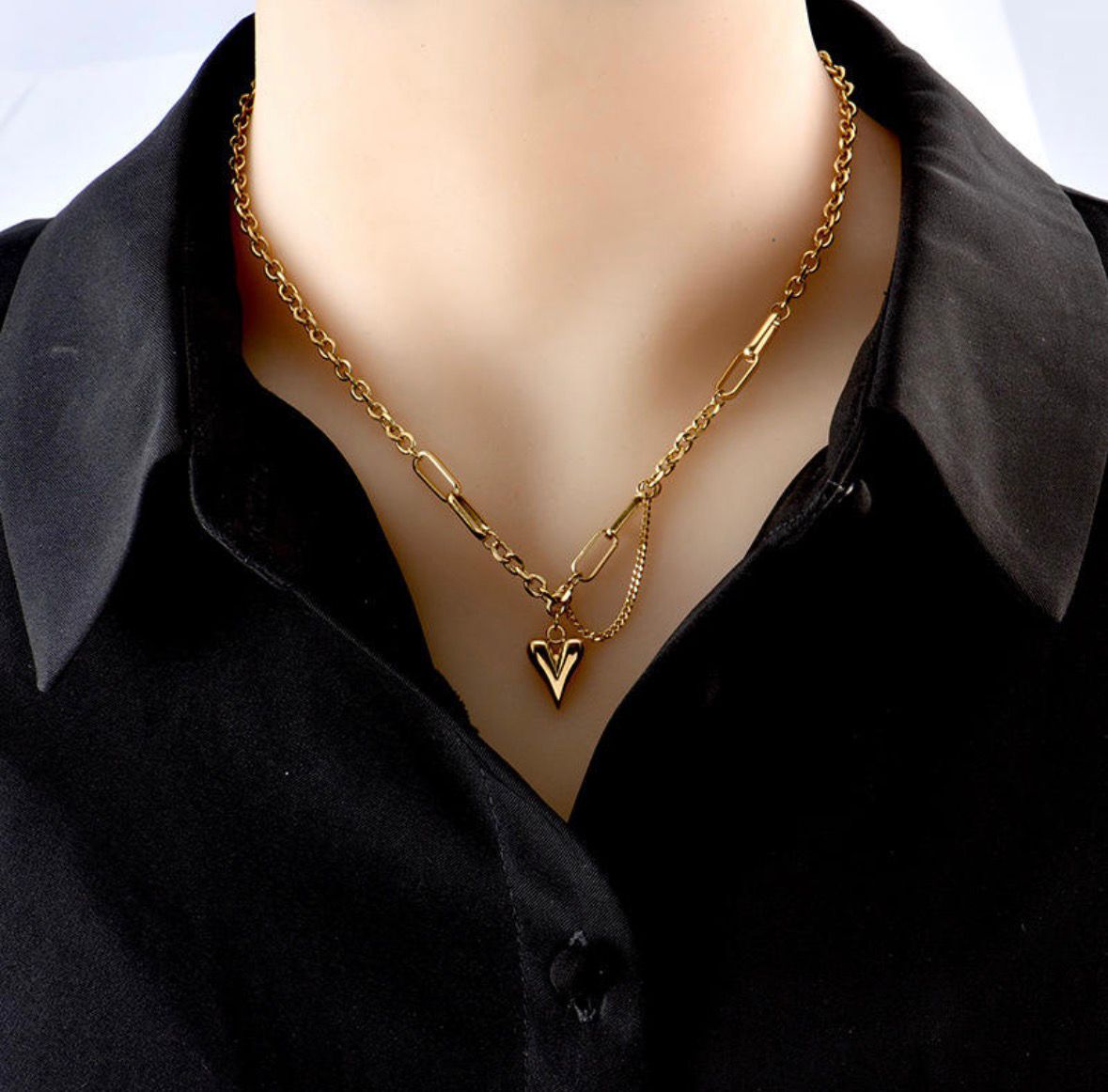 Heart Drop Linked Chain Necklace