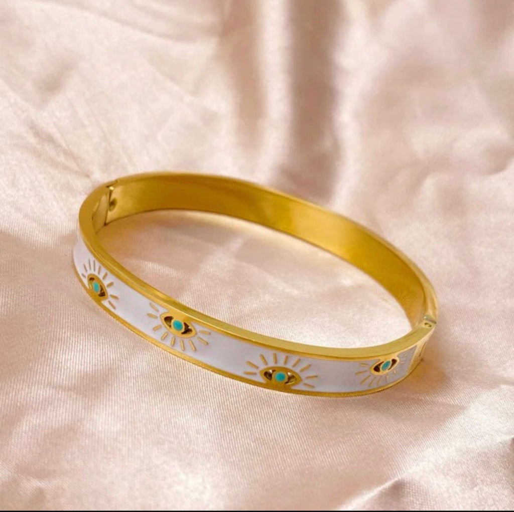 Enamelled Evil Eyes Bangle Bracelet
