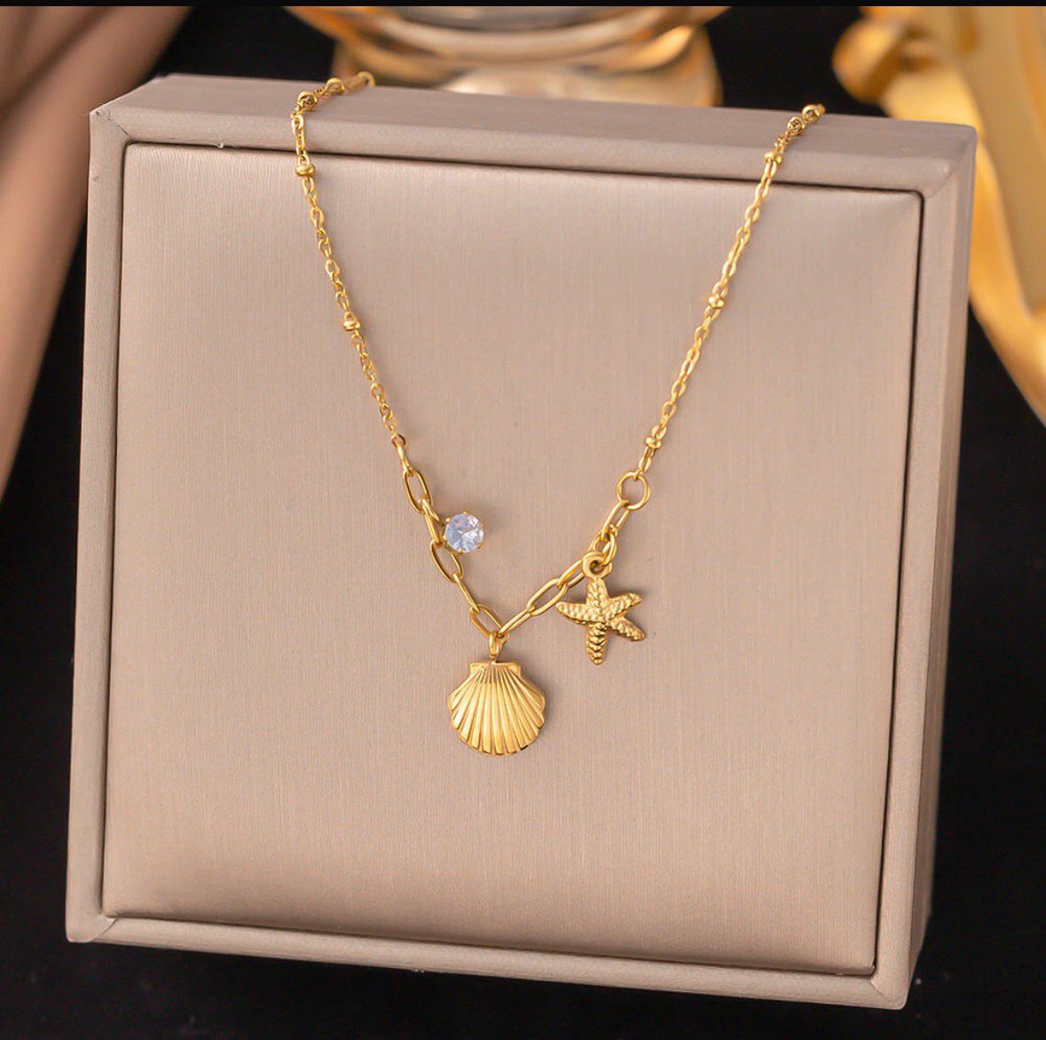 Sea Shell Starfish Stone Drop Clavicle Chain Necklace