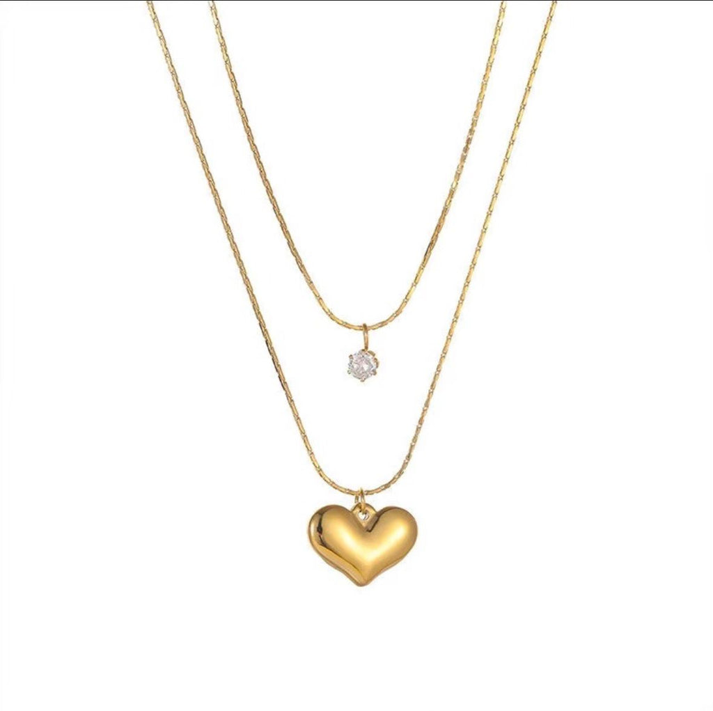 Crystal Heart Double Layered Necklace