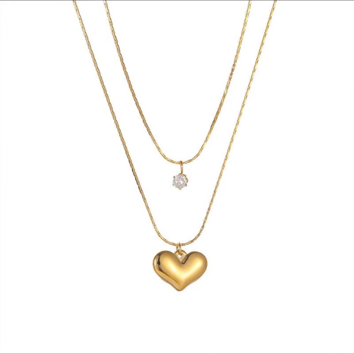Crystal Heart Double Layered Necklace