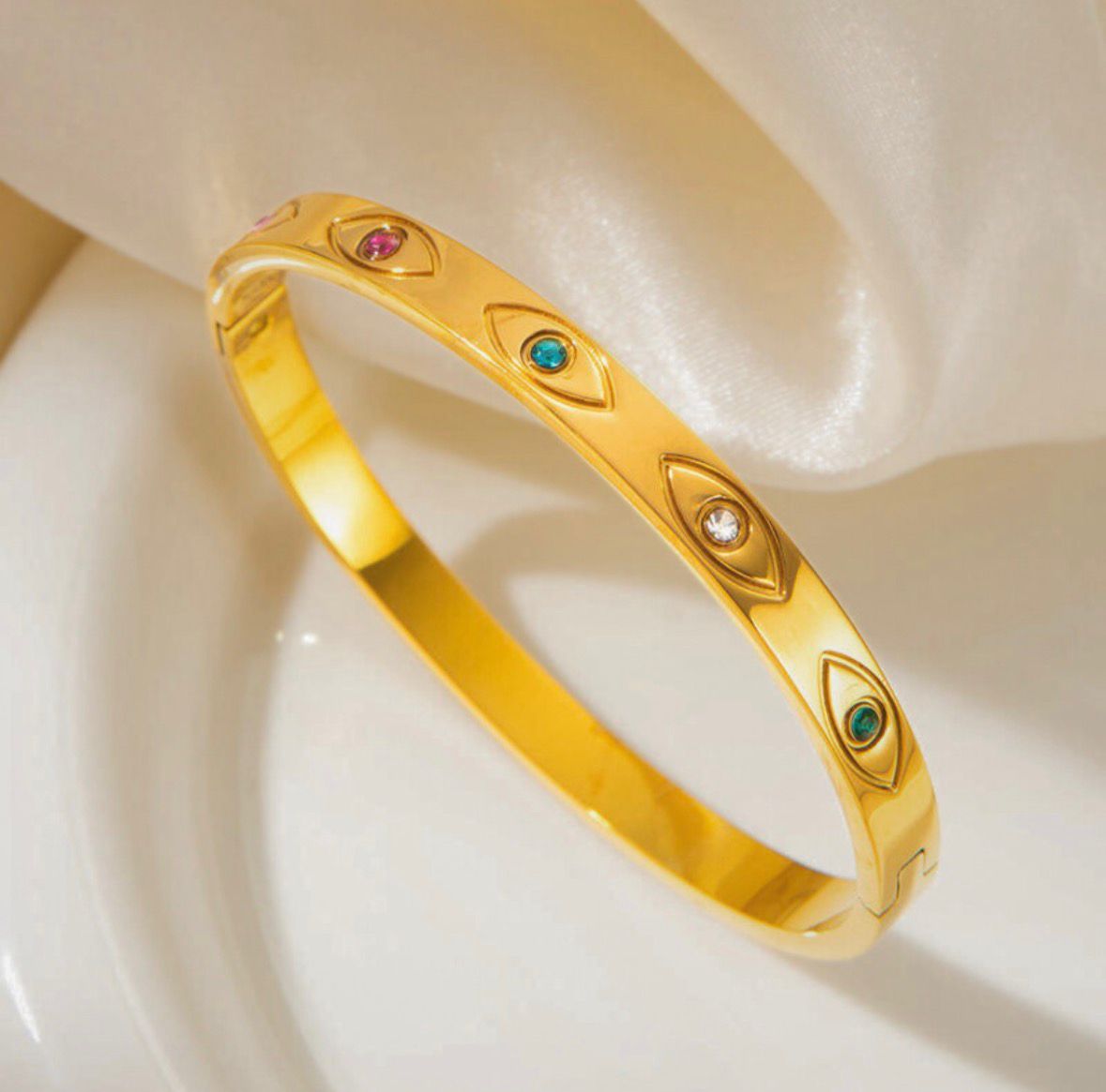 Multi-Color Zircon Evil Eyes Style Bangle Bracelet