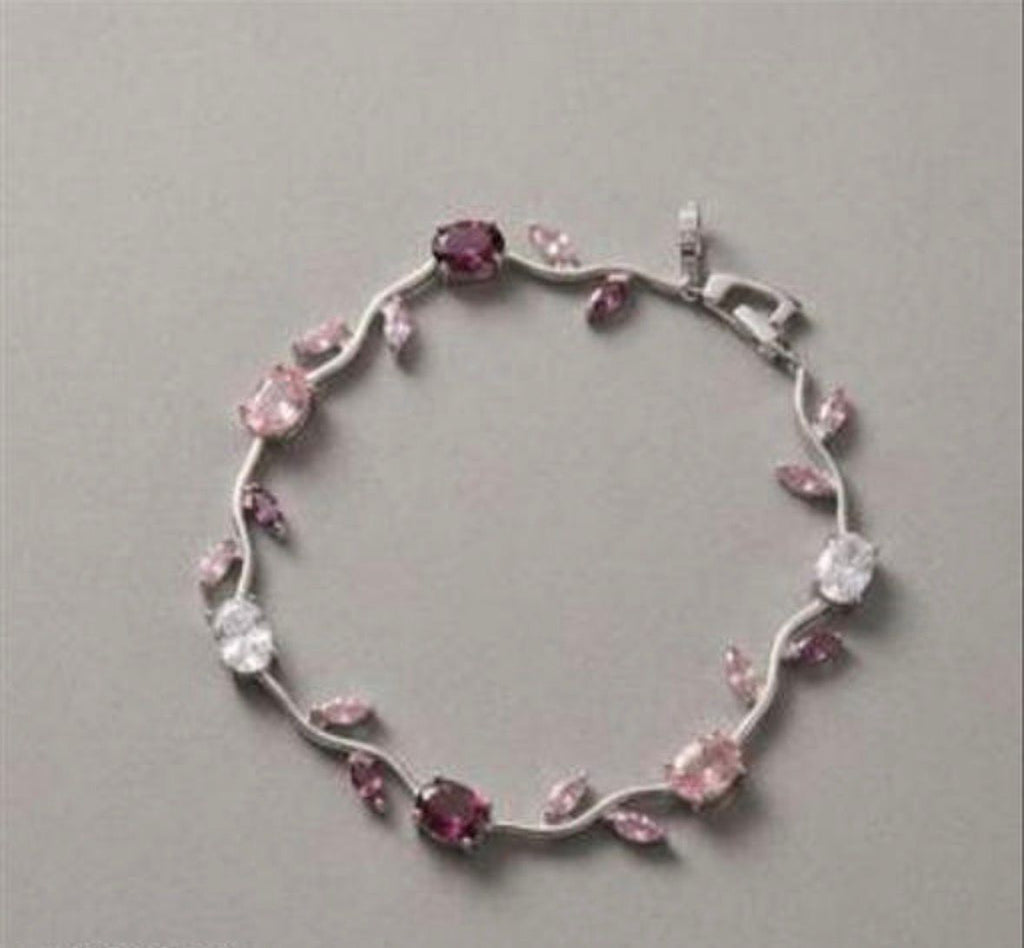 Tulip Bracelet (Gold) (Pink, Purple & White Stones)