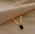 16 Square beads Black Pendant Chain Necklace