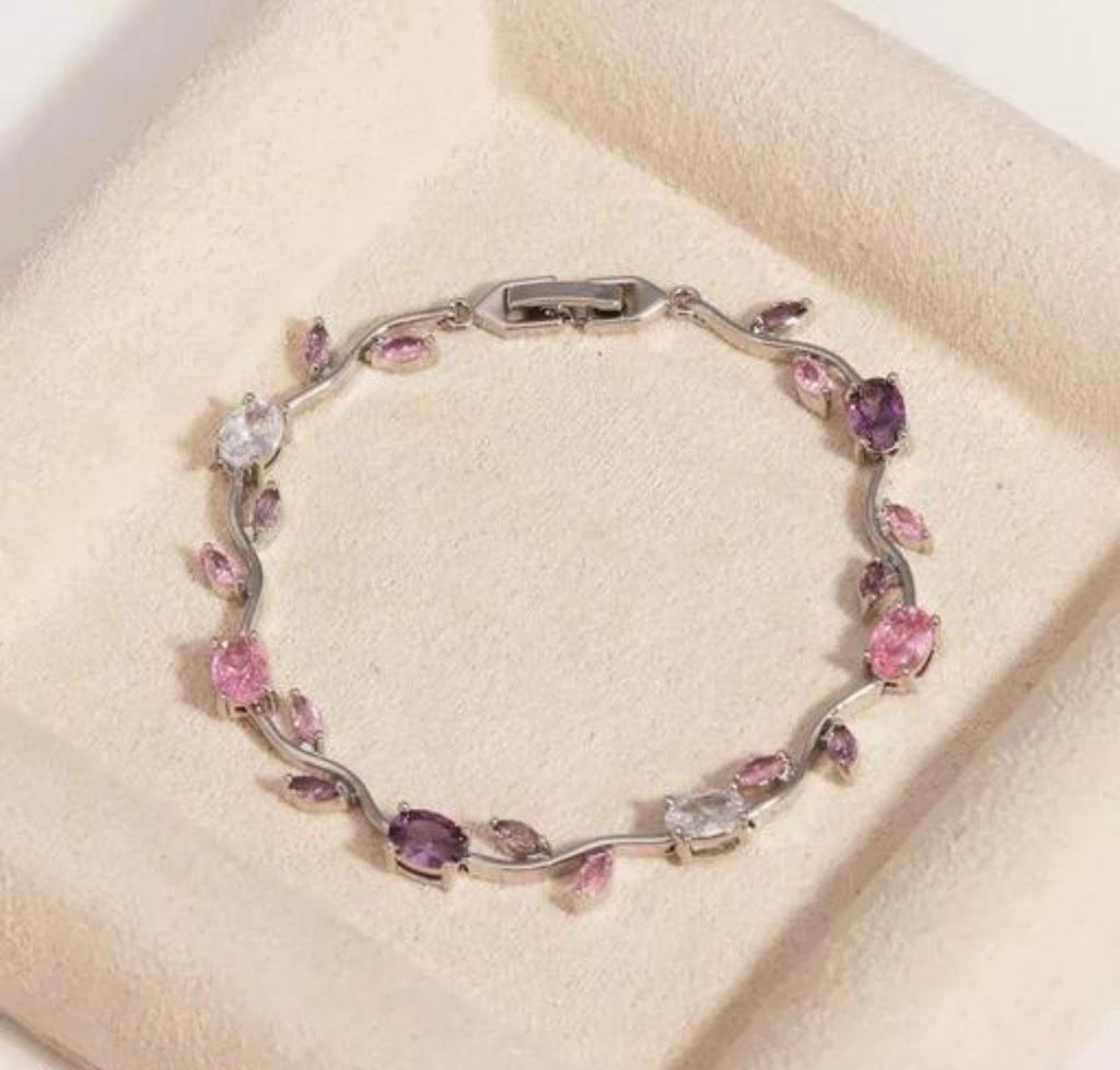 Tulip Bracelet (Gold) (Pink, Purple & White Stones)