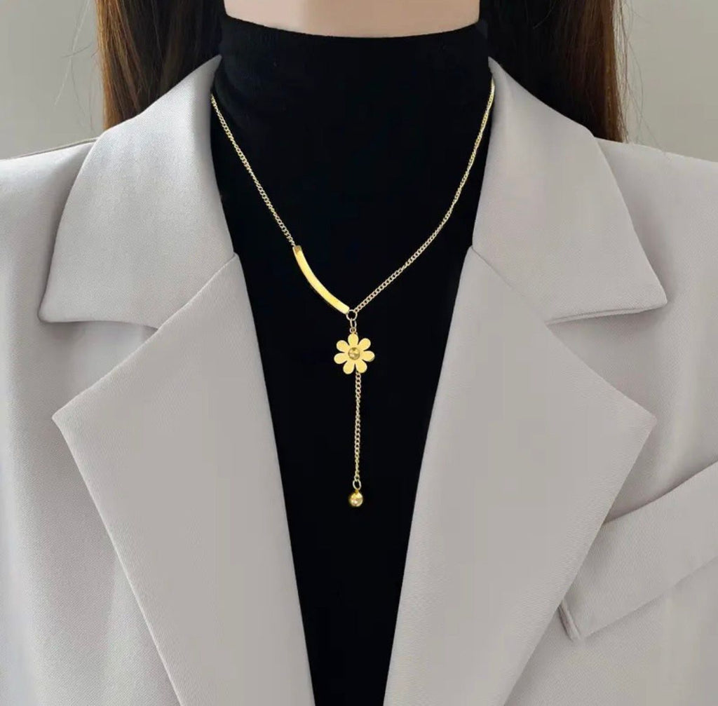 Flower Bar Ball Drop Necklace