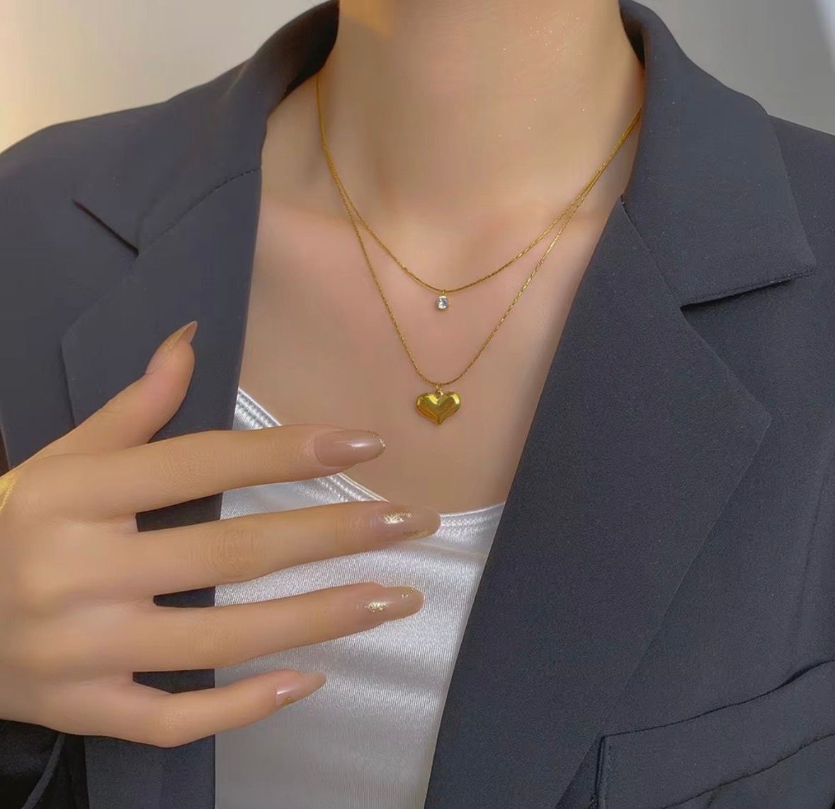 Crystal Heart Double Layered Necklace