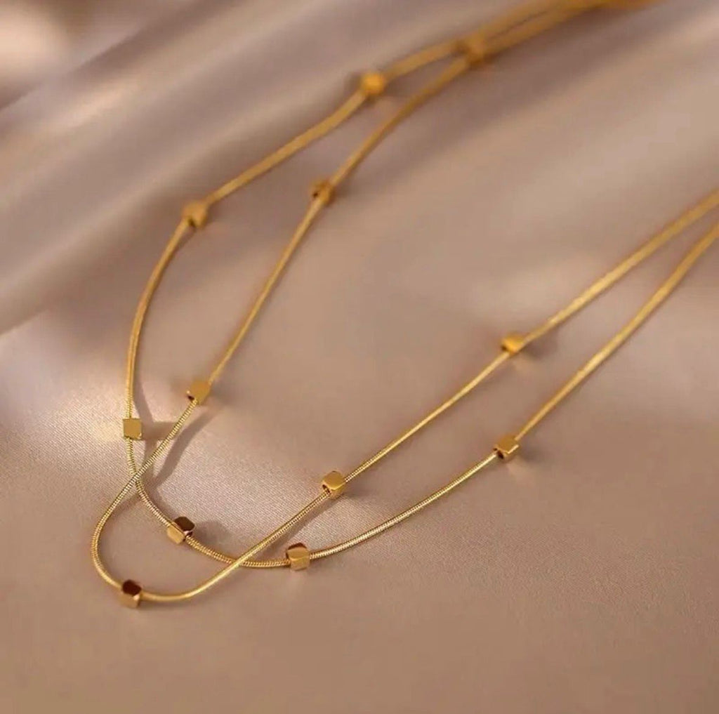 Retro Double-layer Herringbone Cubic Square Beads Necklace