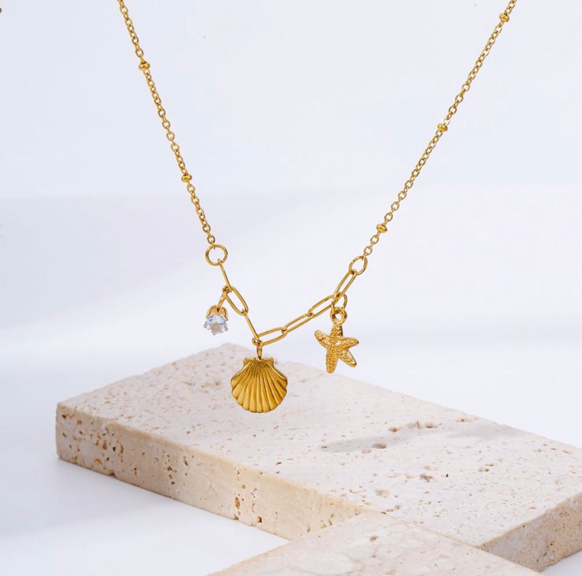 Sea Shell Starfish Stone Drop Clavicle Chain Necklace