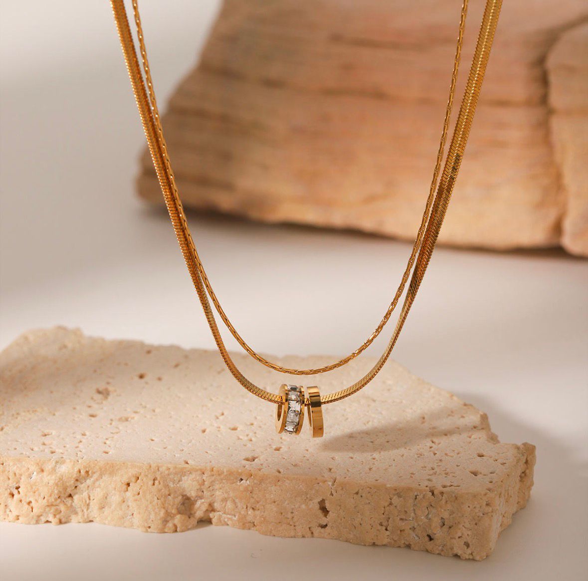 Double Layer Rings Pendant Necklace