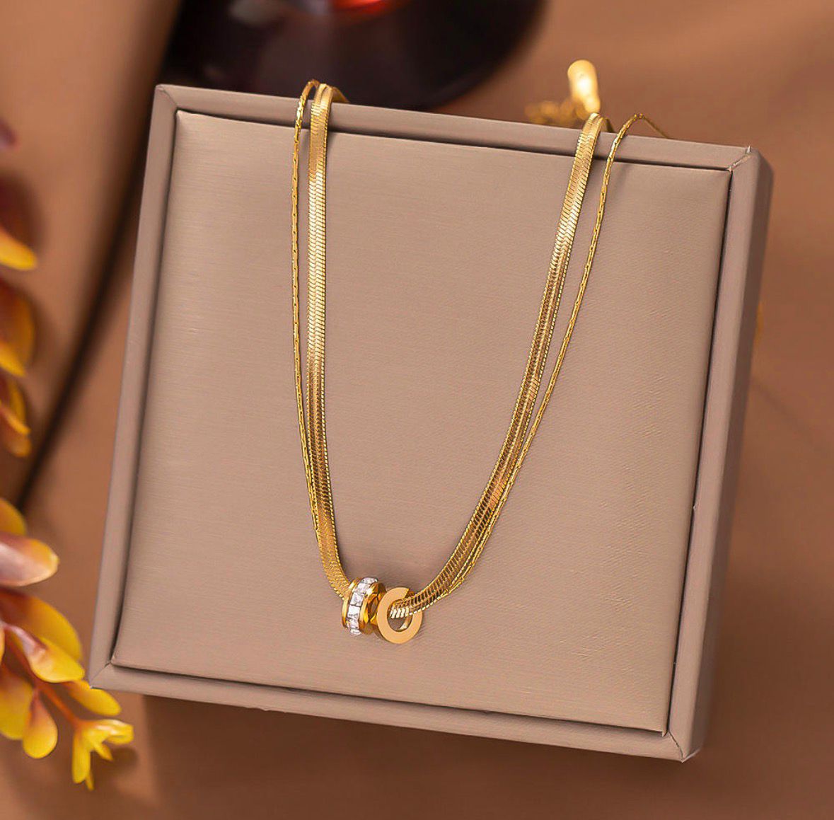 Double Layer Rings Pendant Necklace