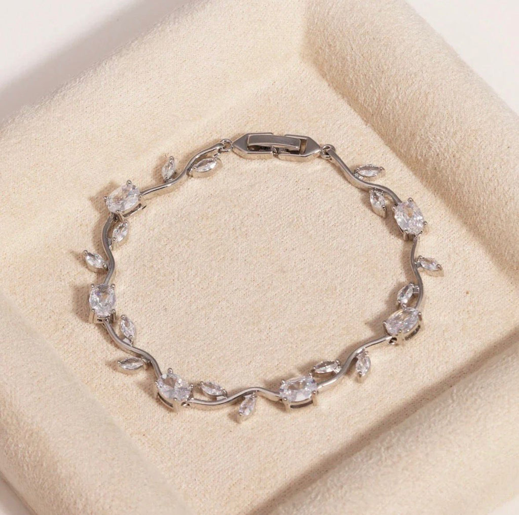 Tulip Bracelet (Silver) (White Stones) ₹449