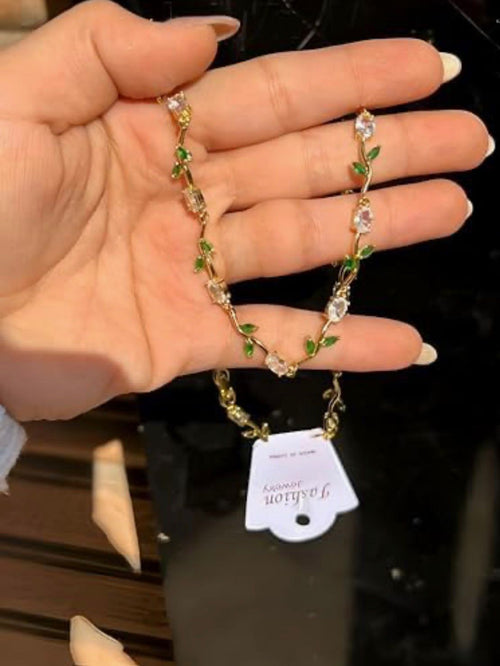 Tulip Bracelet (Silver) (Green & White Stones)