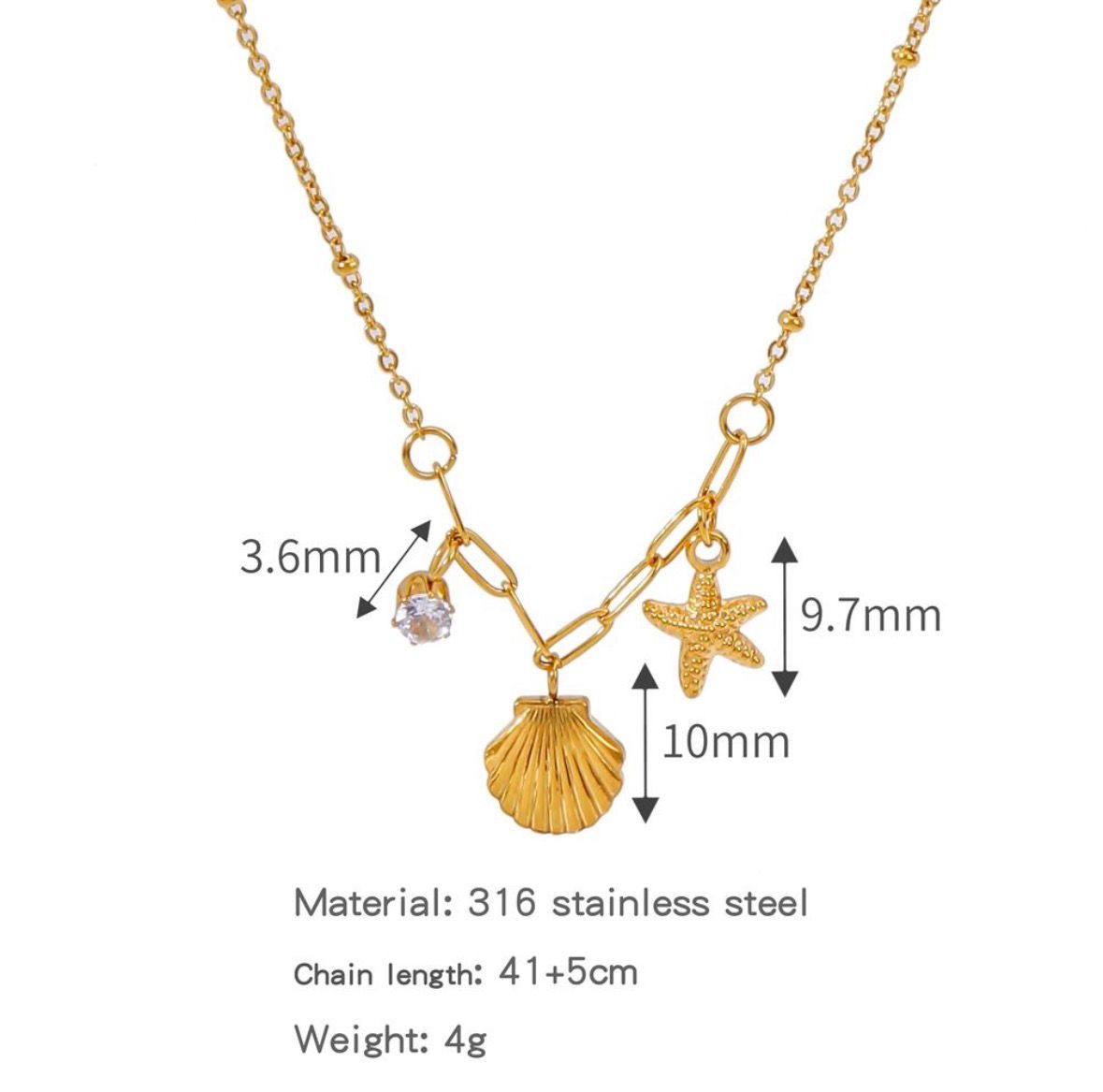 Sea Shell Starfish Stone Drop Clavicle Chain Necklace