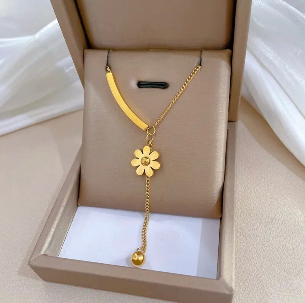 Flower Bar Ball Drop Necklace