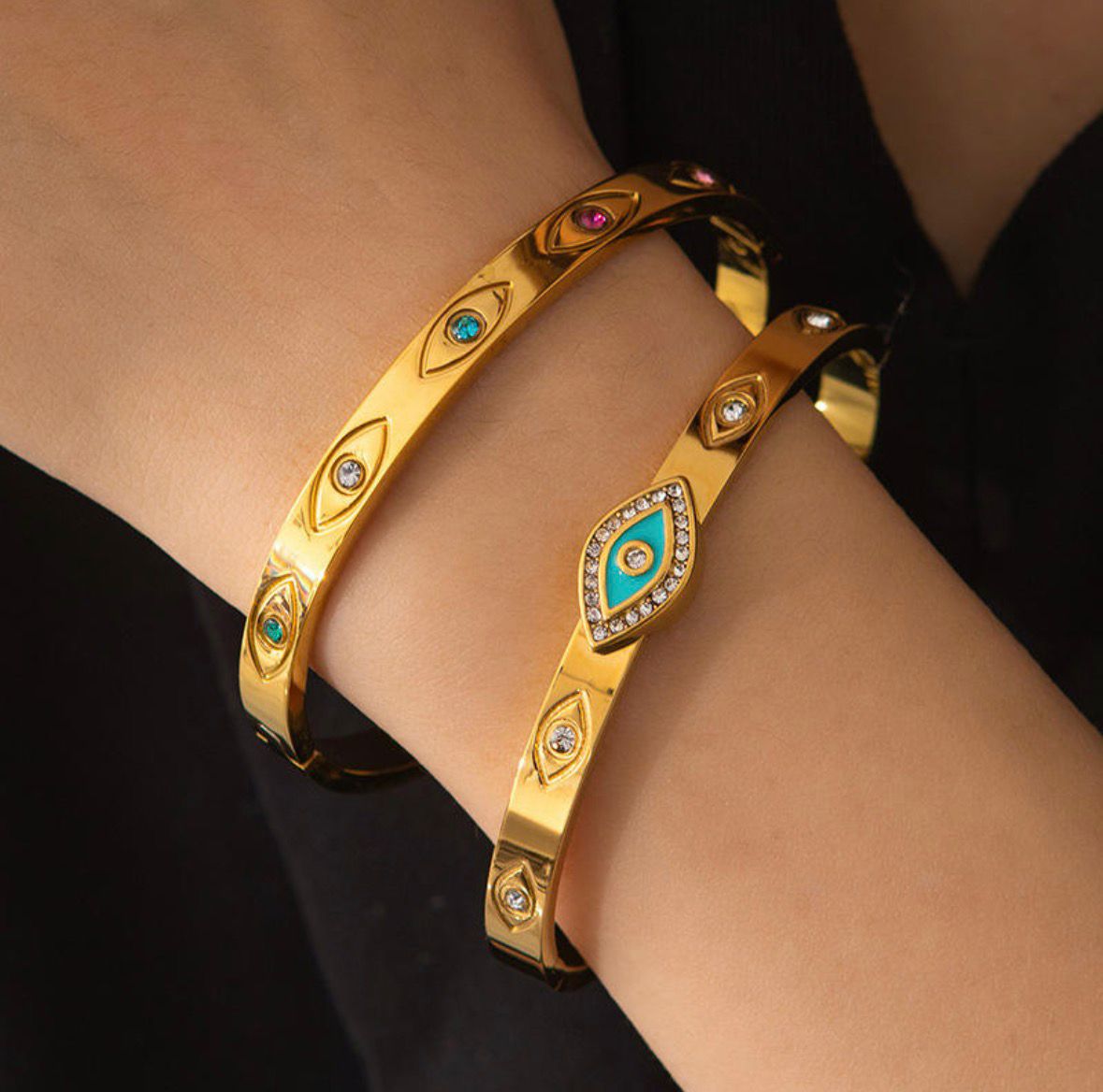 Multi-Color Zircon Evil Eyes Style Bangle Bracelet