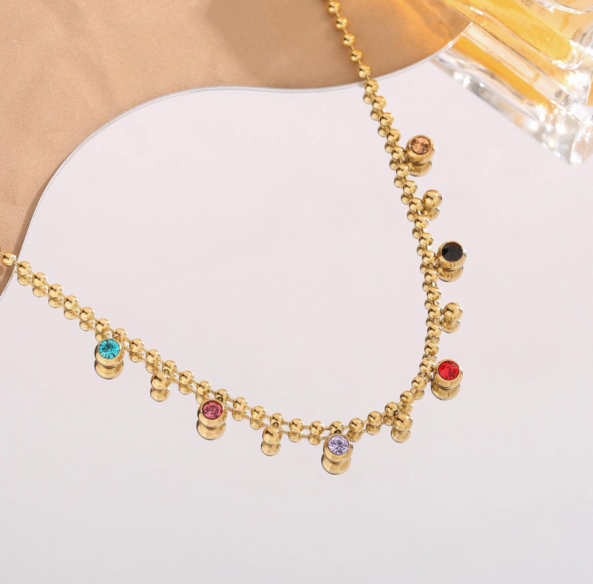 Multi-Color Stone Beads Chain Necklace