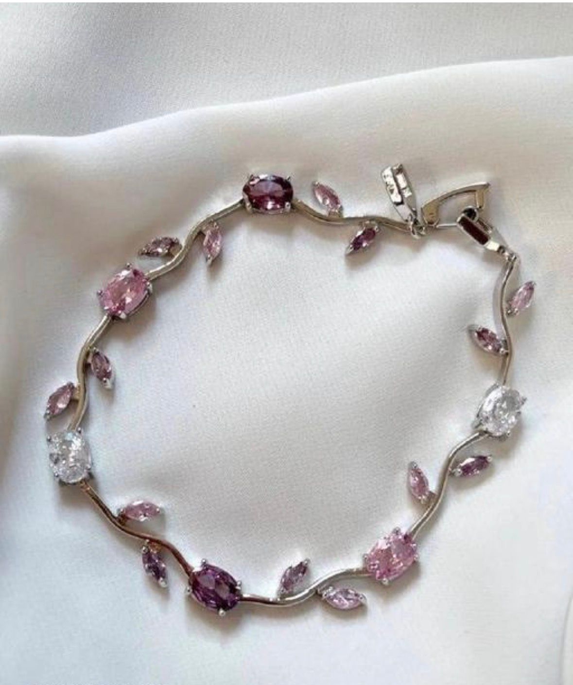 Tulip Bracelet (Gold) (Pink, Purple & White Stones)