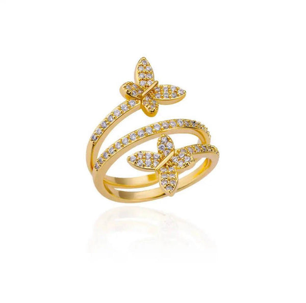 Zircon Two Butterflies Hoop Finger Ring