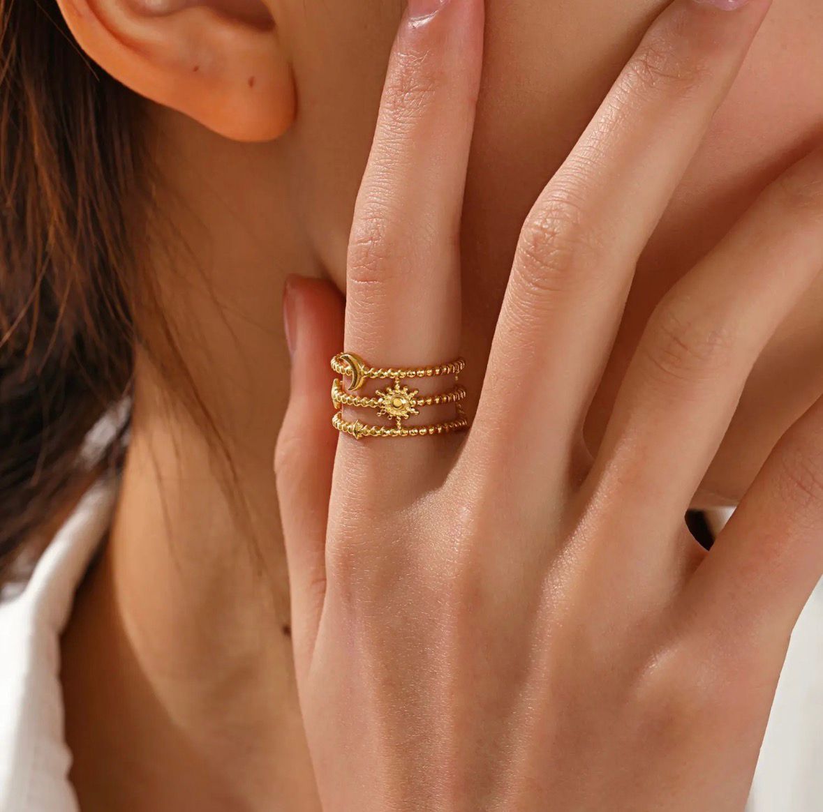 The Moon, Stars & Sun Three Layer Ring