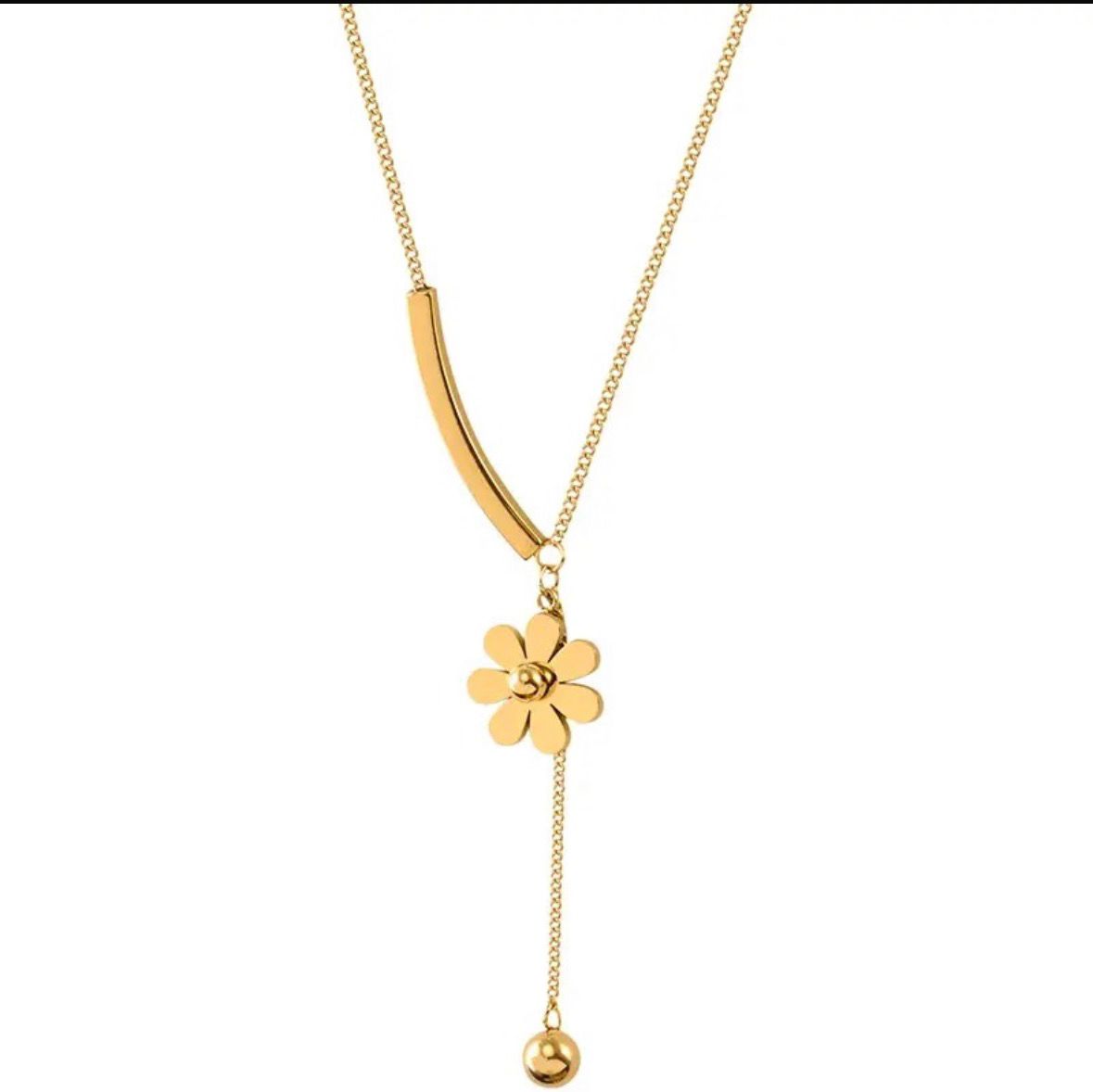 Flower Bar Ball Drop Necklace
