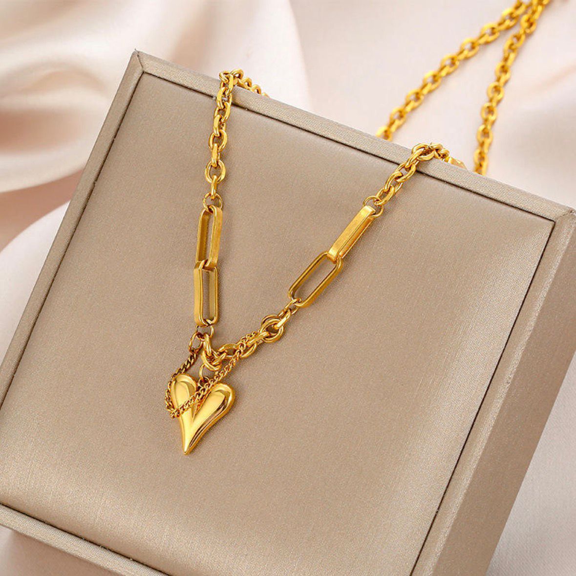 Heart Drop Linked Chain Necklace